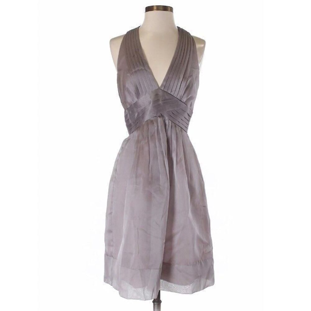 Max Cleo Tan Pleated Ruched Empire Formal Halter Neck Sleeveless Dress Size 2